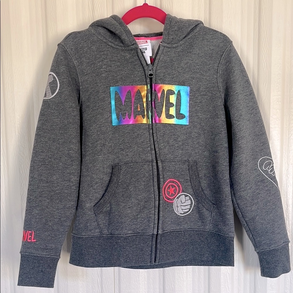 Marvel Kids Gray Fleece Lined Zip Up Hoodie Size‎ M (8)
